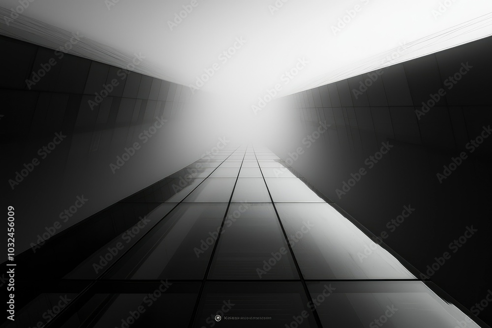 Poster a glimpse of modern architecture through fog