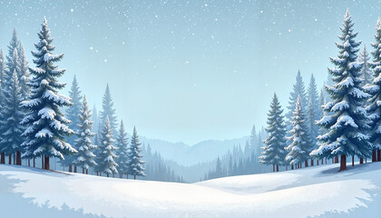 Fototapeta premium Serene winter landscape with tranquil mood and snow-covered pines for New Year card