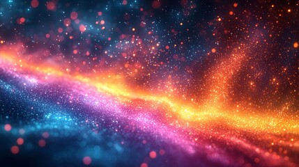 Abstract background formed by a magical display of sparkling particles, creating a mesmerizing bokeh effect with a wave of vibrant colors