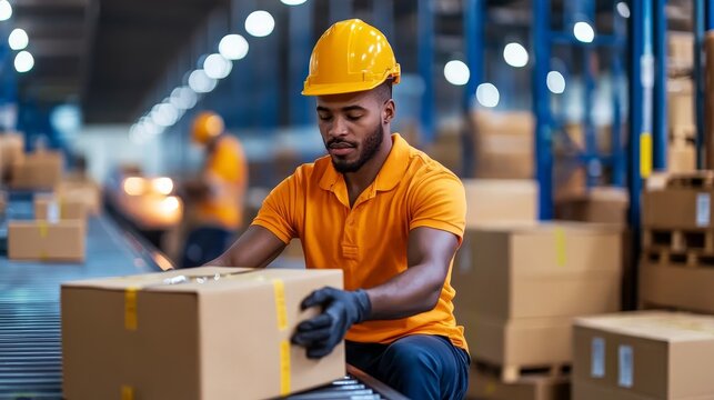 Efficient employee organizing packages in a modern warehouse environment