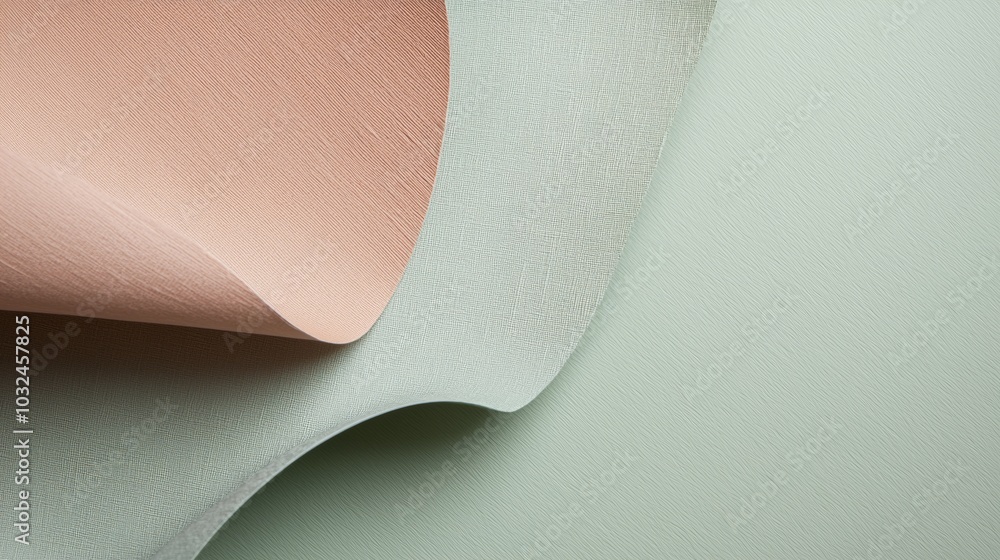 Poster Abstract background with pastel green and peach textured paper creating gentle waves, perfect for adding a touch of elegance and sophistication to any project