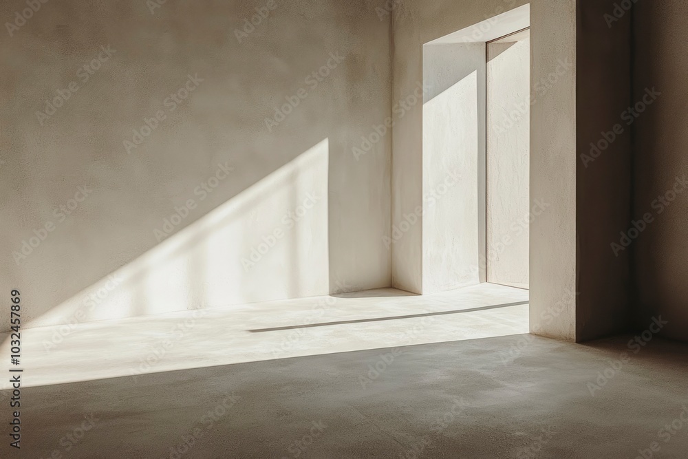 Poster sunlight casting shadows in a minimalist room with a large window