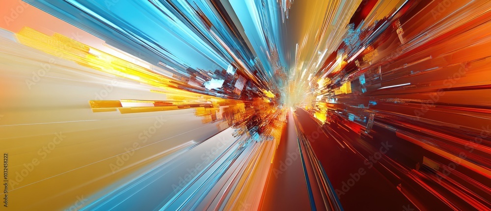 Poster a vibrant abstract image showcasing dynamic motion with colorful streaks of light, perfect for digit