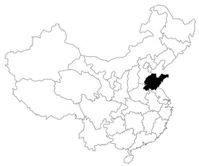 Map of Shandong province in China country on white background. single province map highlighted by black colour on China map. East Asia, CN, people's republic of China, PRC