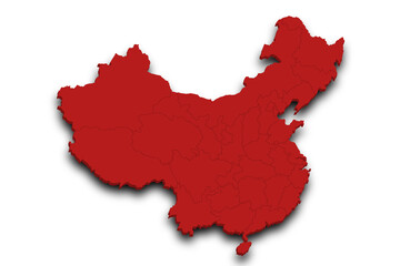 China 3d map with provinces and color. China country, cn, people's republic of China