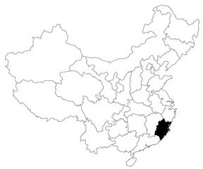 Obraz premium Map of Fujian province in China country on white background. single province map highlighted by black colour on China map. East Asia, CN, people's republic of China, PRC