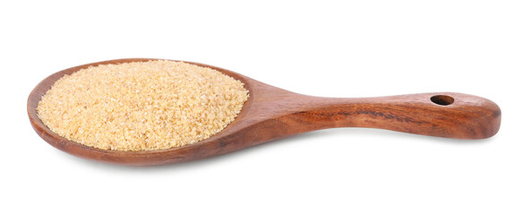 Spoon with raw wheat groats isolated on white