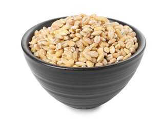 Pearl barley groats in bowl isolated on white