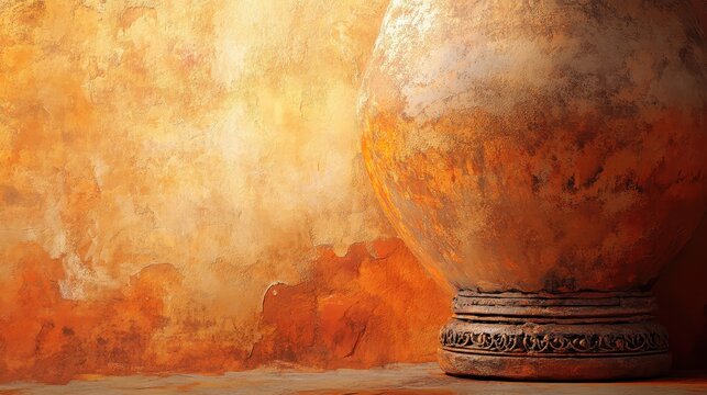 Close-up of a Roman amphora base showing faint decorative etchings worn terracotta surface