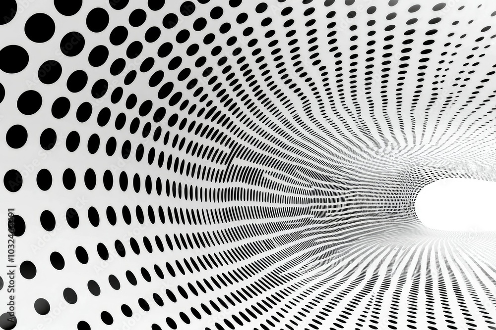 Poster abstract tunnel constructed from a pattern of black circles