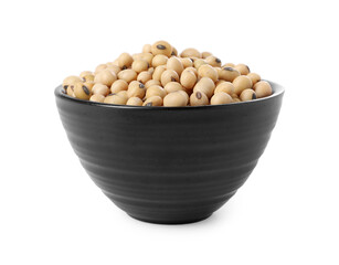Soy beans in bowl isolated on white