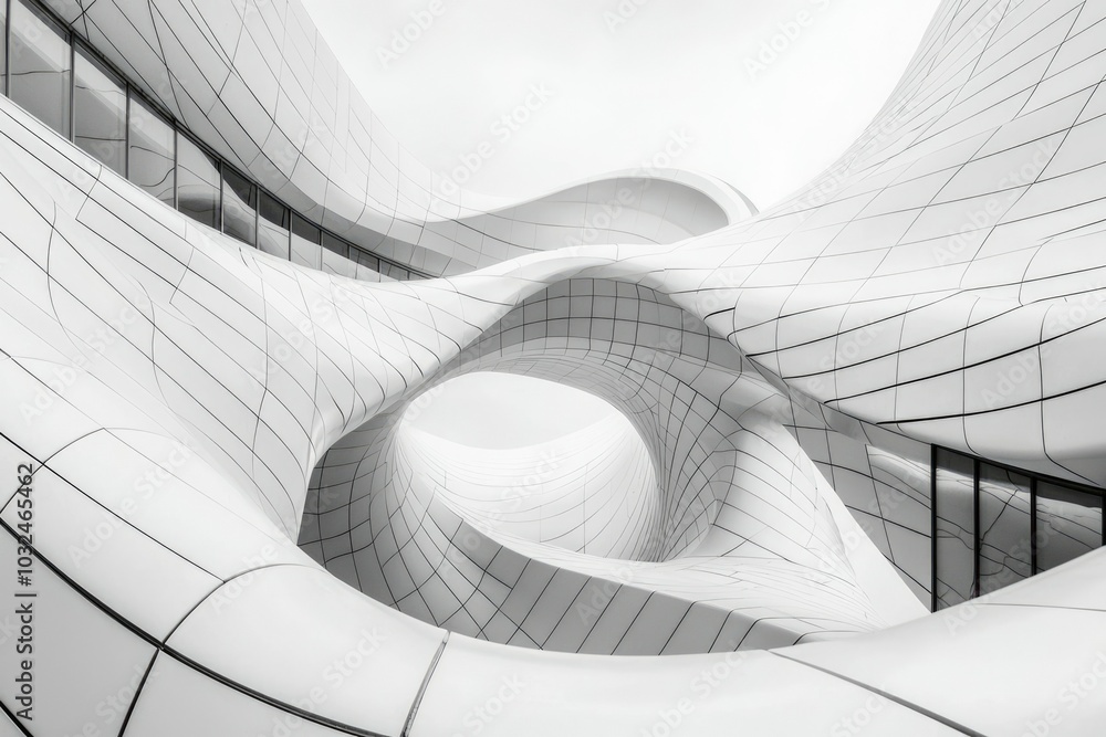 Poster abstract architectural design with curved walls and windows