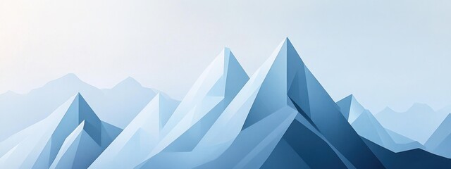 Abstract blue mountains with a white sky in the background.