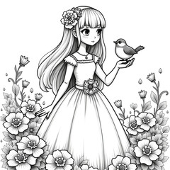 Fototapeta premium Anime Girl with Bird