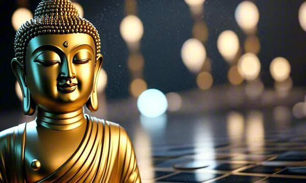 a 3d golden buddha statue with copy space digital art