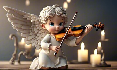 a 3d angel cherub cartoon character playing the violin digital art - Powered by Adobe