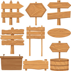 Wooden Signs Collection Rustic Directional Sign Vector Set