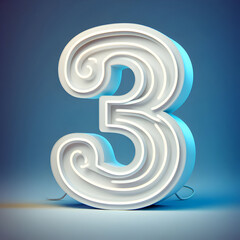 3d white neon 3 number isolated 