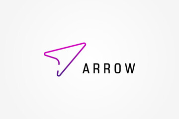 Arrow Up Logo Image. Blue Geometric Arrow Shape Line Style Isolated On White Background. Flat Vector Logo Design Template Element Usable For Business And Branding Logos.