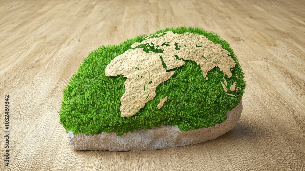 Wall mural 3d map of earth with green grass texture