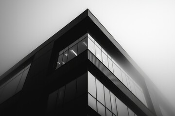 Fototapeta premium Modern Building Facade with Foggy Sky