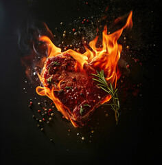 A flaming heart-shaped steak, through the stomach to the heart