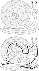Easy snail maze for kids with a solution in black and white © nahhan