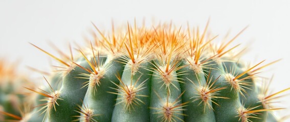 Fototapeta premium Close up of a cactus with sharp spines against a white background.
