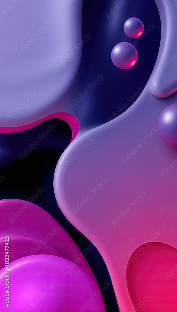 Poster abstract purple pink smooth liquid shapes with soft light reflection futuristic digital background creative design fluid motion 3d rendering vertical format