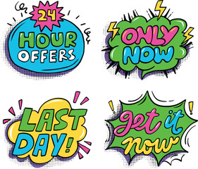 Bright neon countdown icons for promo events and sales