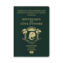 Ivory Coast Passport Cover with Gold Emblem and Text