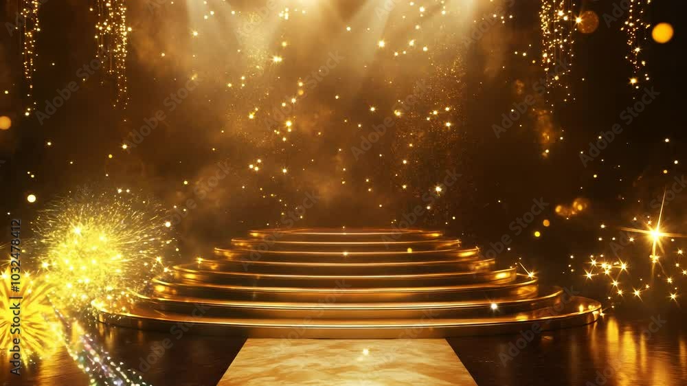 Aufkleber stage with gold carpet and illuminated staircase, creating warm and inviting atmosphere. performance