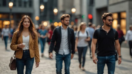 Fototapeta premium Blurred people walking in modern city