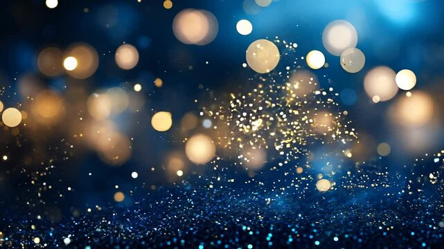 Blue and yellow background with scattered glowing dots, conveying movement and excitement. Dynamic design.