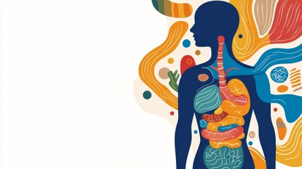 Obraz premium Abstract art of a human body with the digestive system made of colorful, swirling patterns, Abstract anatomy, swirling digestive system, creative representation of gut health