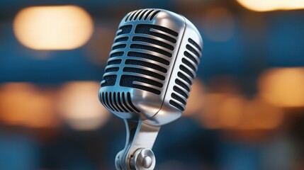 Retro Microphone Close-Up on a Blurred Background