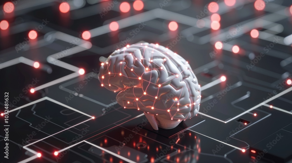 Poster futuristic brain with circuit patterns and neon lights