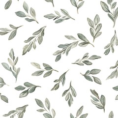 Watercolor Green Leaves Seamless Pattern