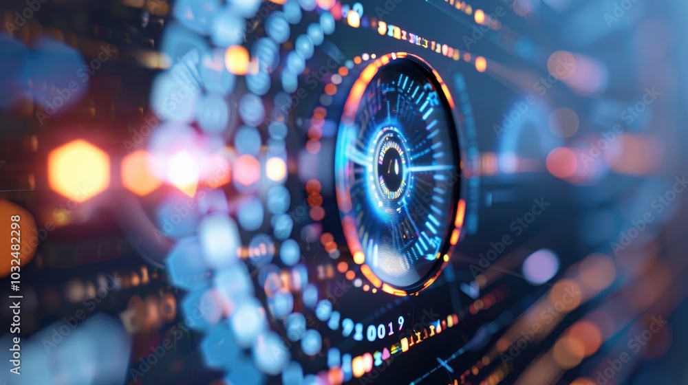 Poster abstract digital eye with colorful data visualization