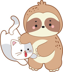 Cute sloth vector icon. Funny baby sloth animal series stock illustration. Slow life of fluffy sloth designs.