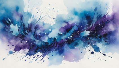 Obraz premium A captivating blend of blue and purple washes across the canvas, creating a sense of movement and emotion, as splatters and swirls convey artistic expression, watercolor
