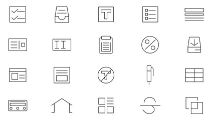 Text and Type line icon set. Read, words, copywriting, book, autor, superscript, bold, italics, JPG, MP3, PDF,  left, right, center line icon set. UI thin line icon pack.
