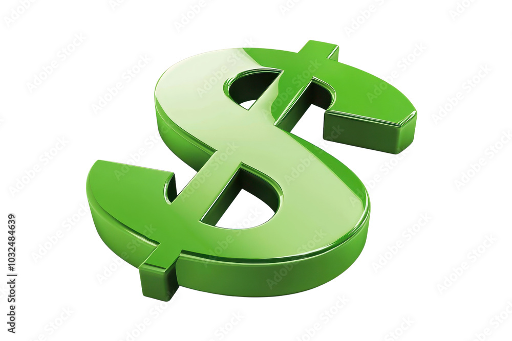Poster 3d rendering of a glossy green dollar symbol, isolated on a transparent background. representing fin