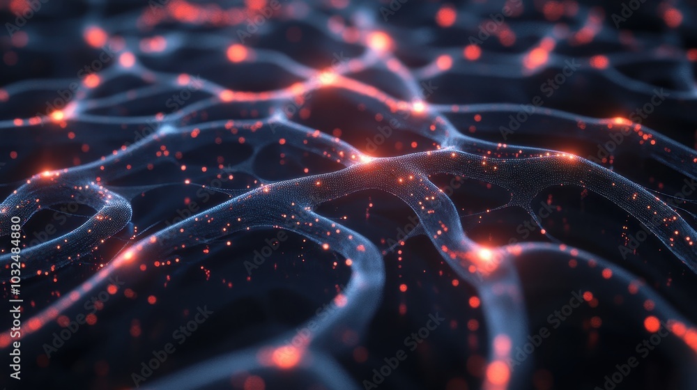 Poster an intricate network of glowing lines and dots, resembling a neural network or a cosmic web
