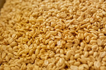 Processing and roasting of peanuts on an industrial scale. Industrial food production.