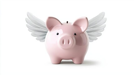 Pink piggy bank with wings symbolizing financial freedom 