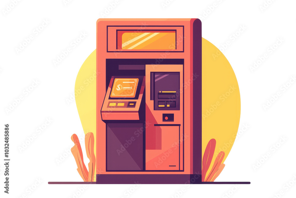 Poster an artistic representation of an atm machine, featuring a vibrant and colorful design against a cont