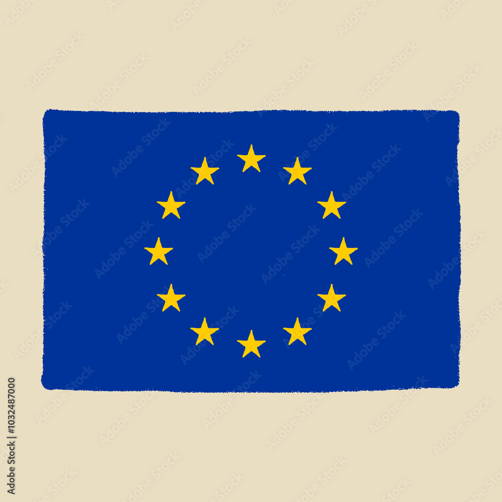 Wall mural vector flat style hand drawn illustration of the european union flag - ue symbol isolated