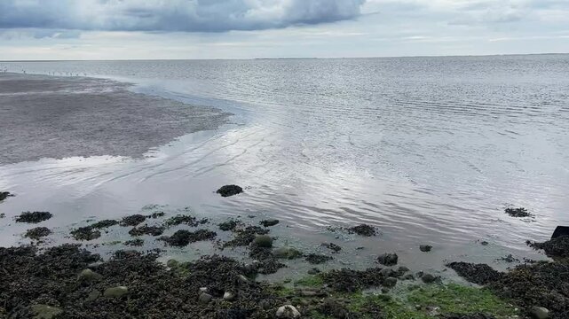 Incoming tide at a beach, Wadden Sea National Park, Denmark