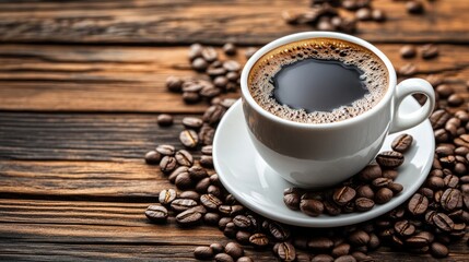 Obraz premium Cup of Coffee on a wooden table
